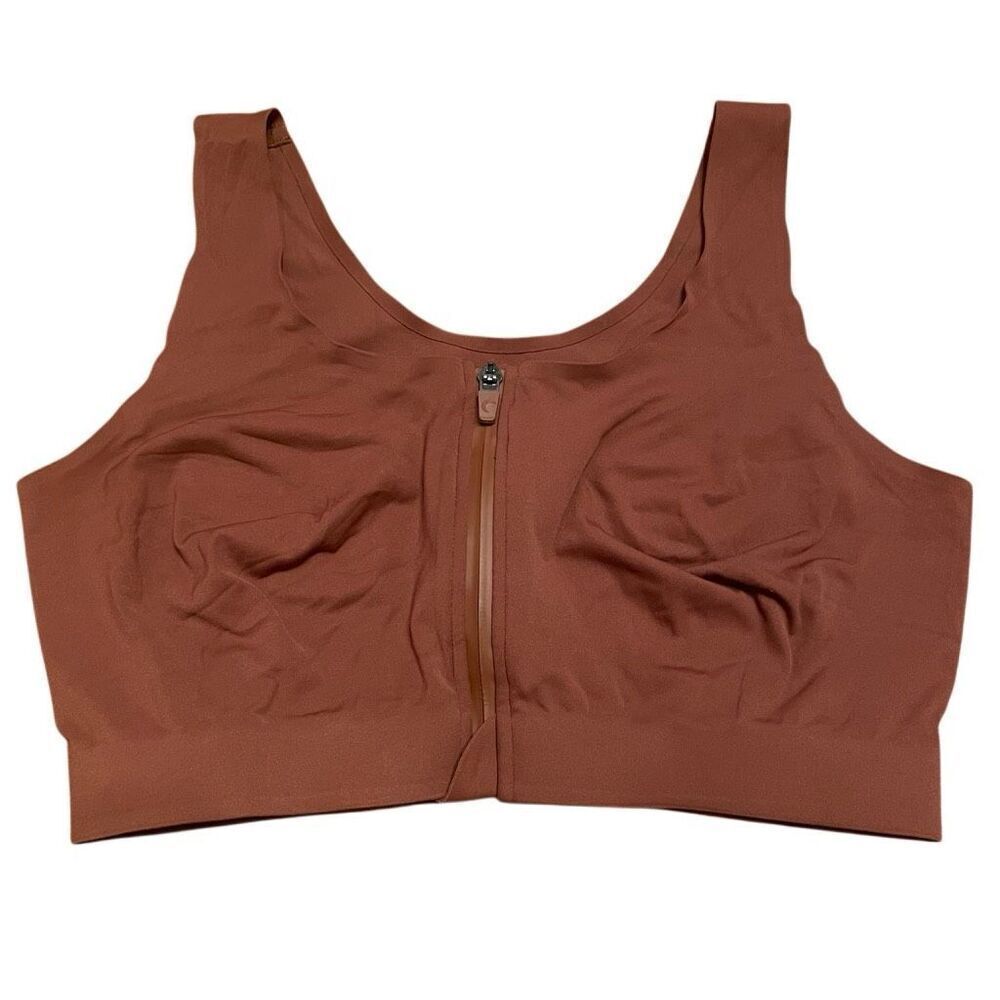 ZYIA Womens Active Sports Bra M Coffee Front Zipper Access Anti Chafe Stretch